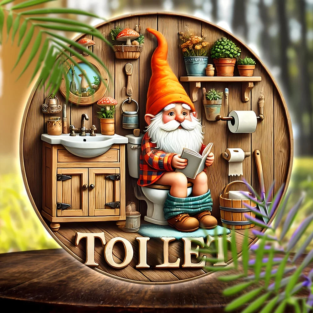 Home Decor Country Farmhouse Wooden Toilet Sign — Charming Dwarf Design 8x8 in Round Wall Decoration — view 4 of home decor