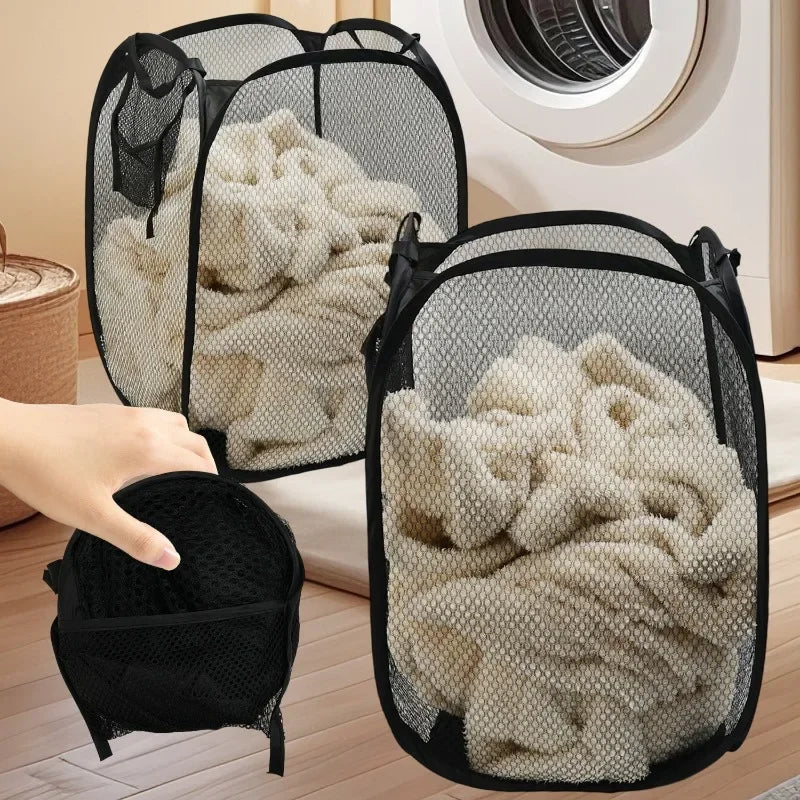 Storage Organizer Laundry Sorting Basket — Folding Mesh Bag Frame Bucket Pouch for Bathroom — view 5 of storage & organisation