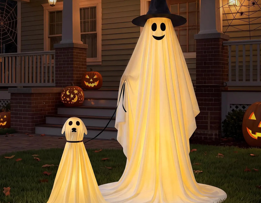 Outdoor Halloween Ghost Decorations, 55" Standing Ghost & 23" Dog Set — product photo 1