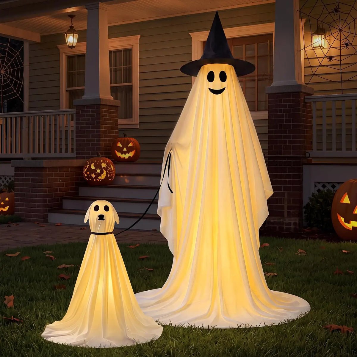 Outdoor Halloween Ghost Decorations, 55" Standing Ghost & 23" Dog Set — product photo 1