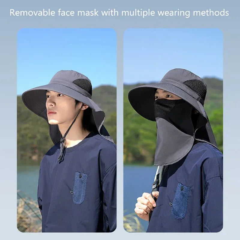 Summer Sun Hats UV Protection Outdoor Hunting Fishing Cap For Men Women Hiking Camping Visor Bucket Hat Neck Flap Fisherman Hat — view 6 of product