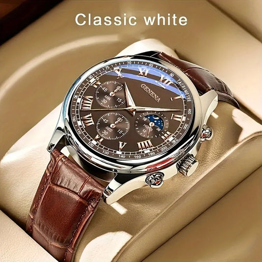 GENEVA Men's Luxury Belt Watch — Round Business Sport Waterproof Quartz Wristwatch — view 1 of watches
