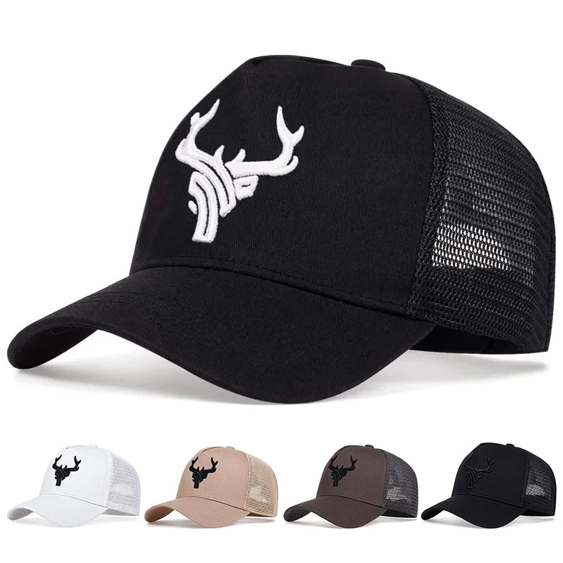 Antler Embroidery Mesh Trucker Cap - Adjustable Outdoor Adventure Hat — view 1 of trucker caps