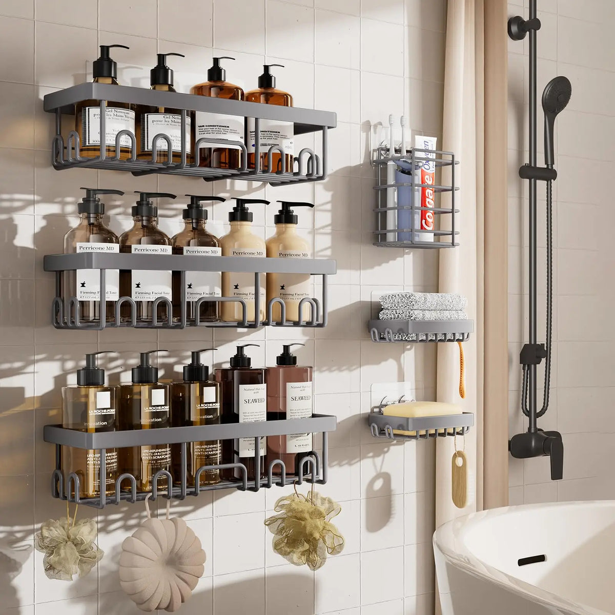 6-Pack Adhesive Shower Caddy Organizer Rack, No-Drill Install — view 13 of bath & towels