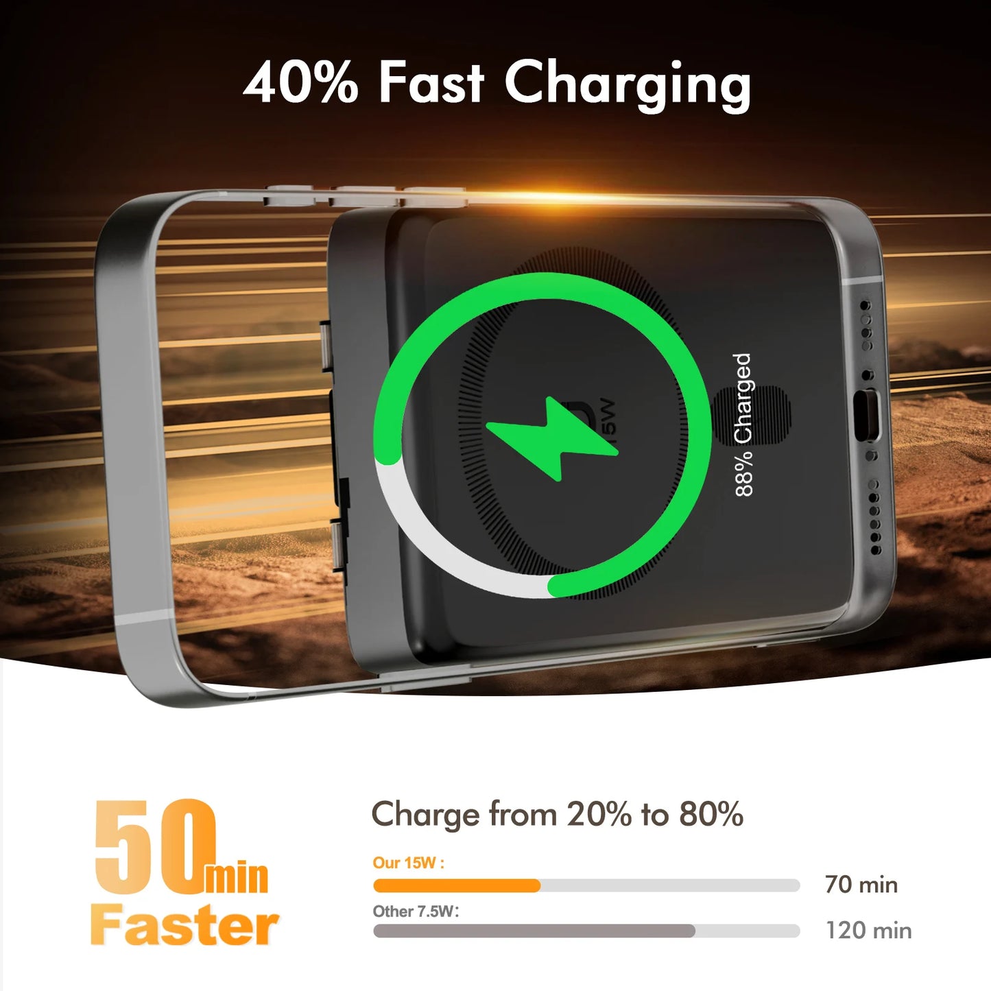 10,000mAh Magnetic Wireless Power Bank — 22.5W Built-In USB-C Cable Premium — view 6 of power banks