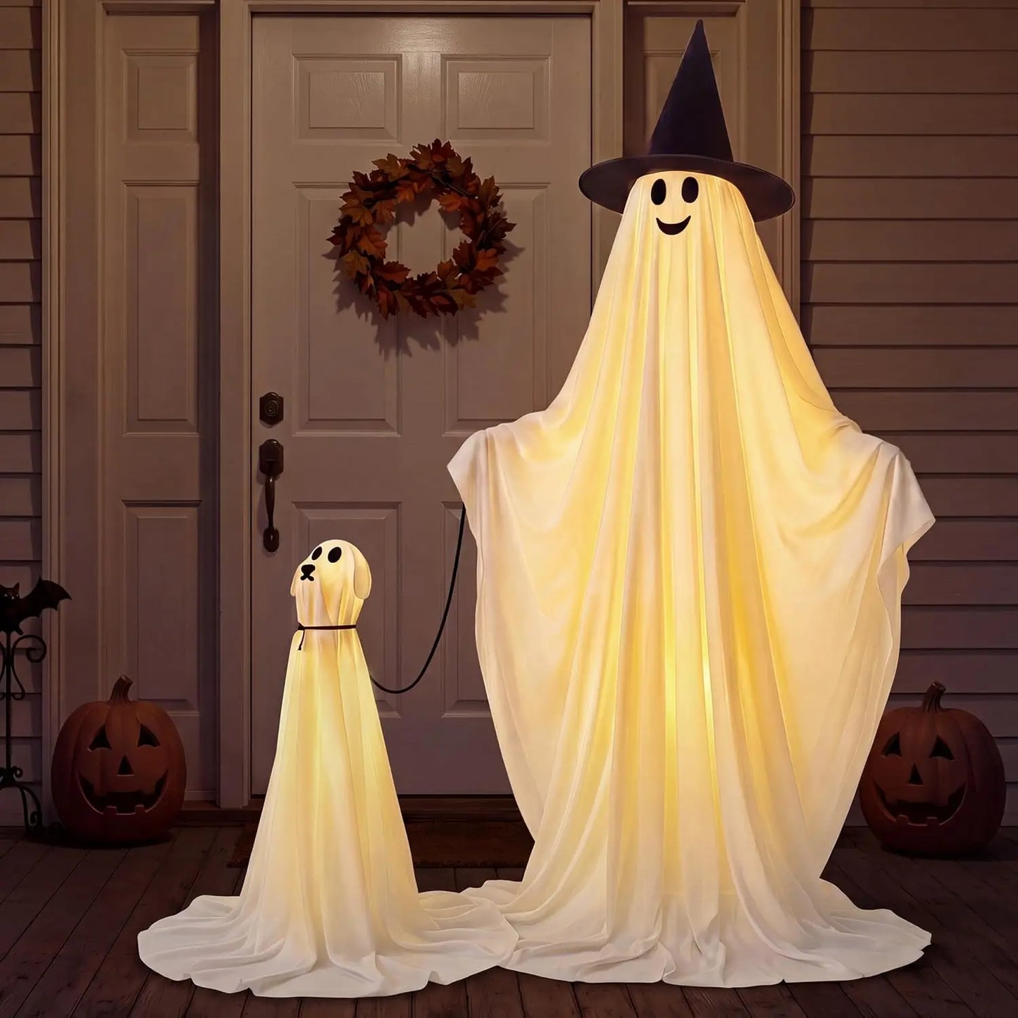 Outdoor Halloween Ghost Decorations, 55" Standing Ghost & 23" Dog Set — product photo 6
