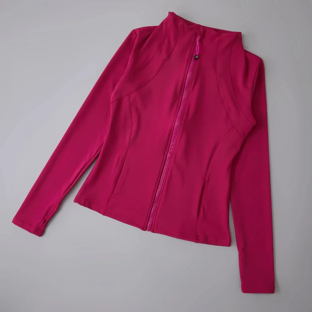 Women’s Full-Zip Yoga Jacket — Spandex Long-Sleeve Top with Thumb Holes