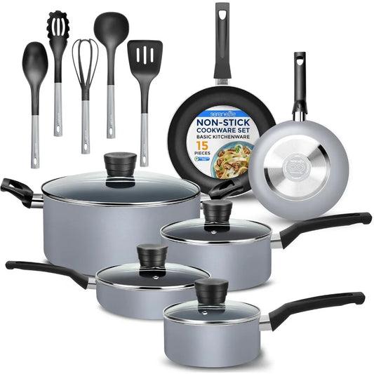 Piece Non-Stick Cookware Set – Black Kitchen Pots & Pans with Heat-Resistant Coating