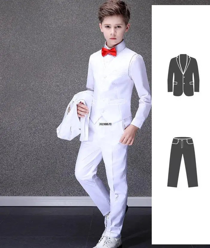 Flower Boys White Baptism Suit Kid Wedding Party Photograph Set Teenager Birthday Tuxedo Dress Children Graduation Stage Costume