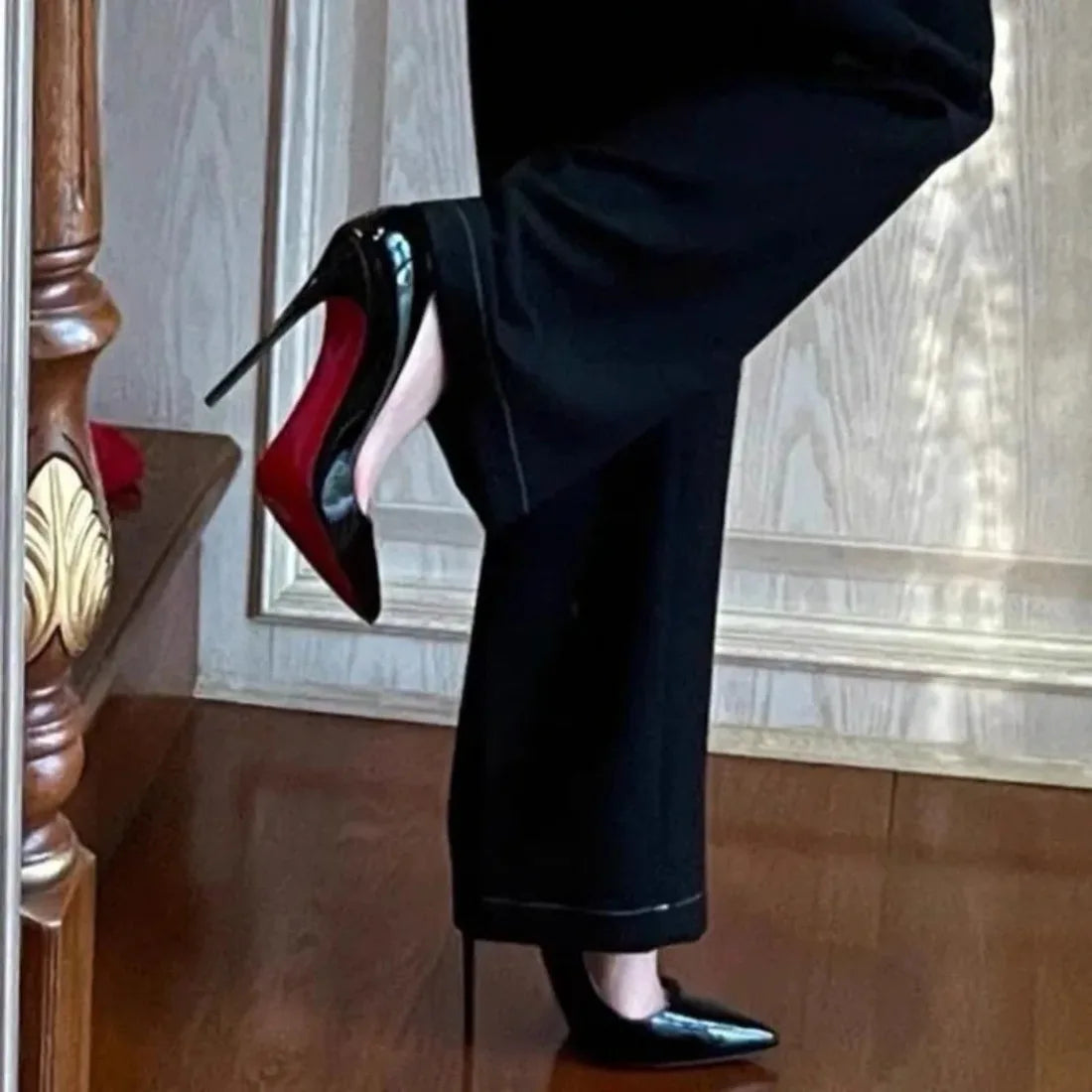 Heels & Pumps — Polished-Sole Leather Stiletto Pumps 9cm, Pointed-Toe Luxury Party Heels — view 5 of heels & pumps