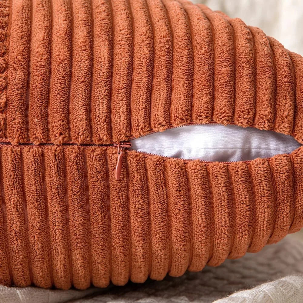 Rust Boho Corduroy Throw Pillow Cover &mdash; 18&times;18 in Terracotta Patchwork Accent Cushion — view 3 of cushion covers & pillow cases