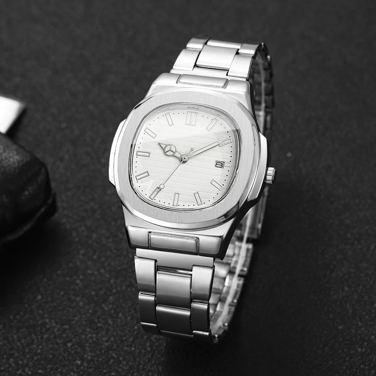 Men's Business Square Dial Watch — Stainless Steel Quartz Calendar Wristwatch — view 5 of watches
