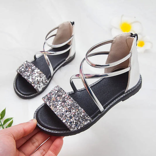 2020 Princess Leather Sandals For Girl Summer Sequins Princess Shoe Children'S Sandals Kids Little Girl 3 4 5 6 7 8 9 10 11 Year