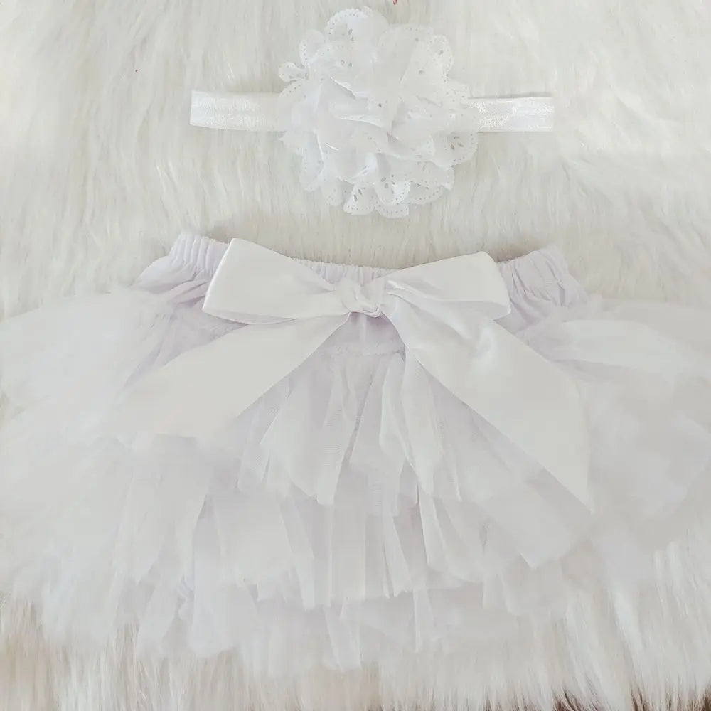 Baby Cotton Chiffon Ruffle Bloomers - Newborn Diaper Cover with Bow — view 4 of baby bottoms