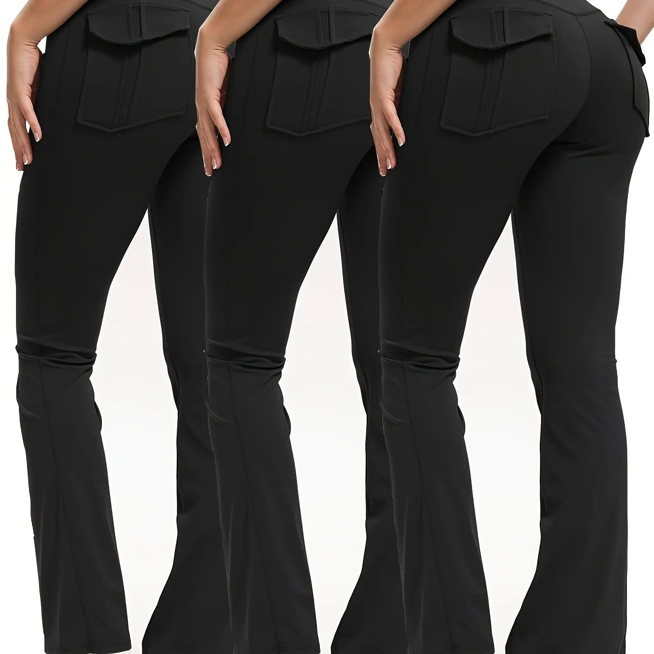 3-Pack Bootcut Yoga Pants with Pockets — Flared High-Waist Tummy-Control Leggings — view 7 of sports & fitness