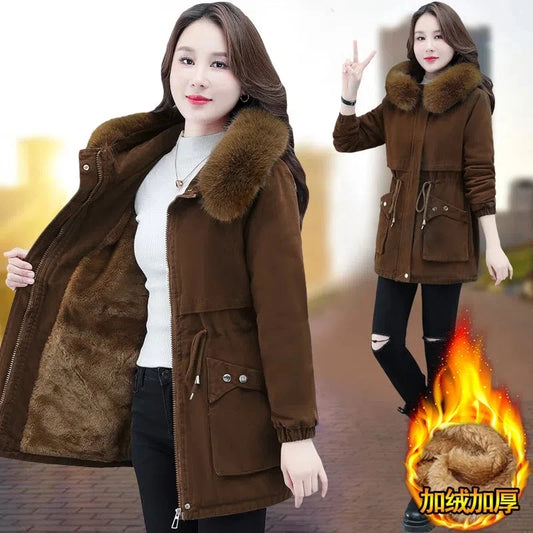 Parkas 6XL Womens 2024 Winter Jacket Loose Casual Padded Coat Female Large Size Plush Fur Collar Thick Down Cotton Outerwear