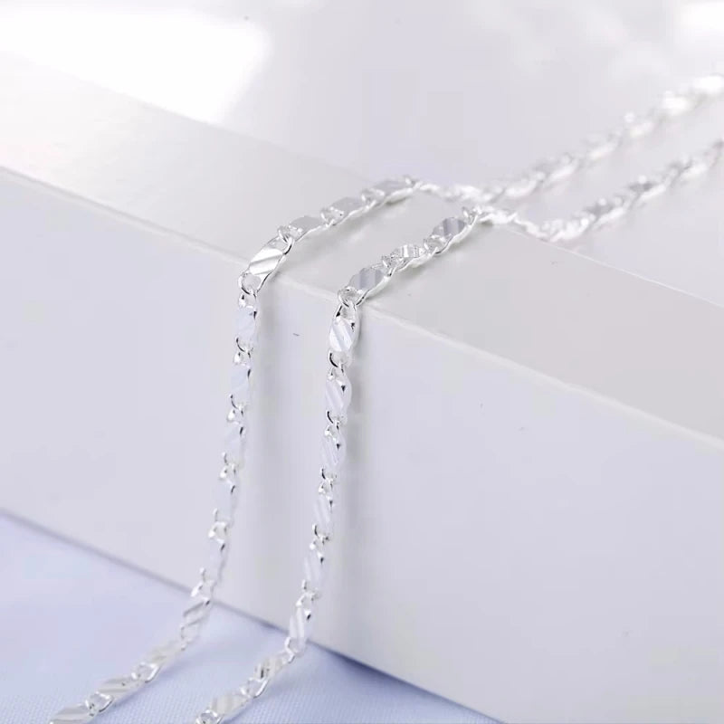 Unisex 925 Sterling Silver Flat Clavicle Chain Necklace — 2mm Luxury Jewelry — view 3 of jewelry