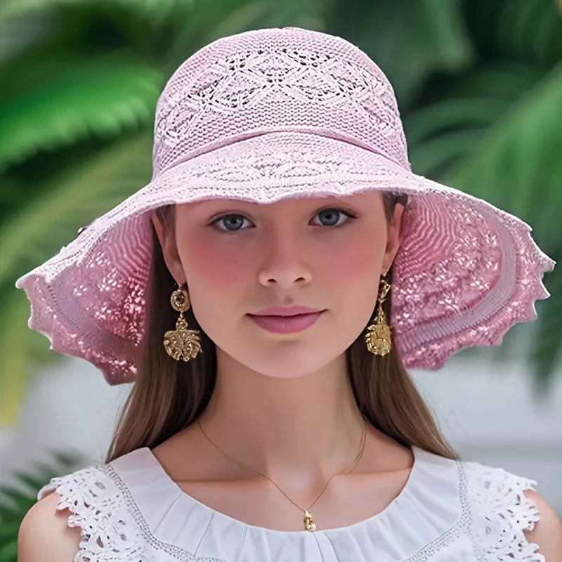 Women's Wavy Brim Straw Sun Hat, Packable Beach Hat — view 5 of hats