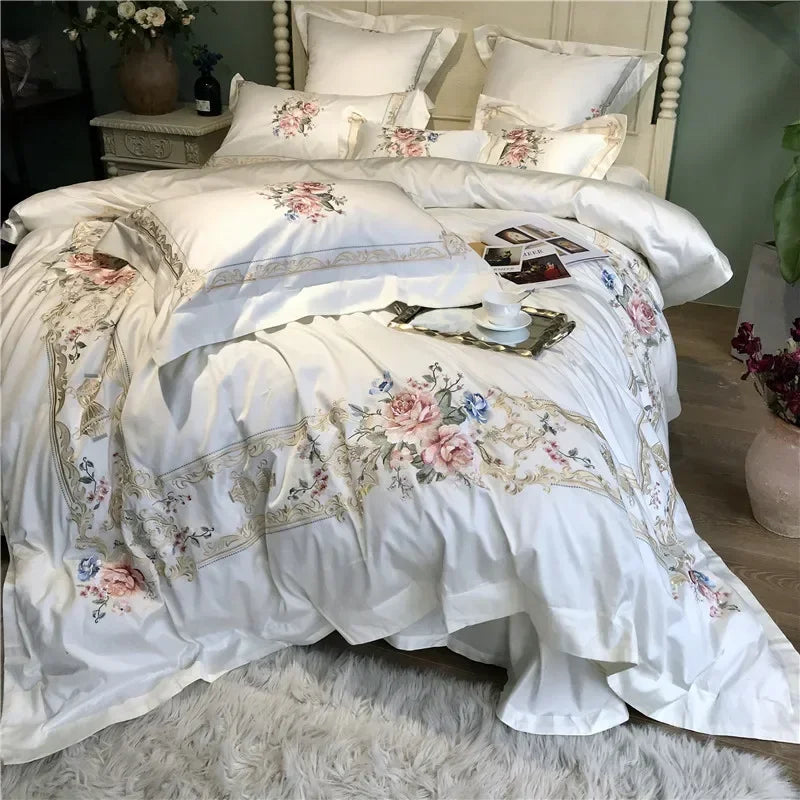 Svetanya 1000TC Egyptian Cotton Embroidered Bedding Set – Luxury White Queen & King Duvet Cover Set