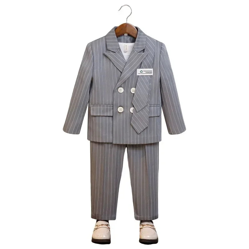 Boys Suits for Weddings Handsome Striped Kids Birthday Blazer Set Formal Children School Host Piano Performance Costumes 4 6 8 Y