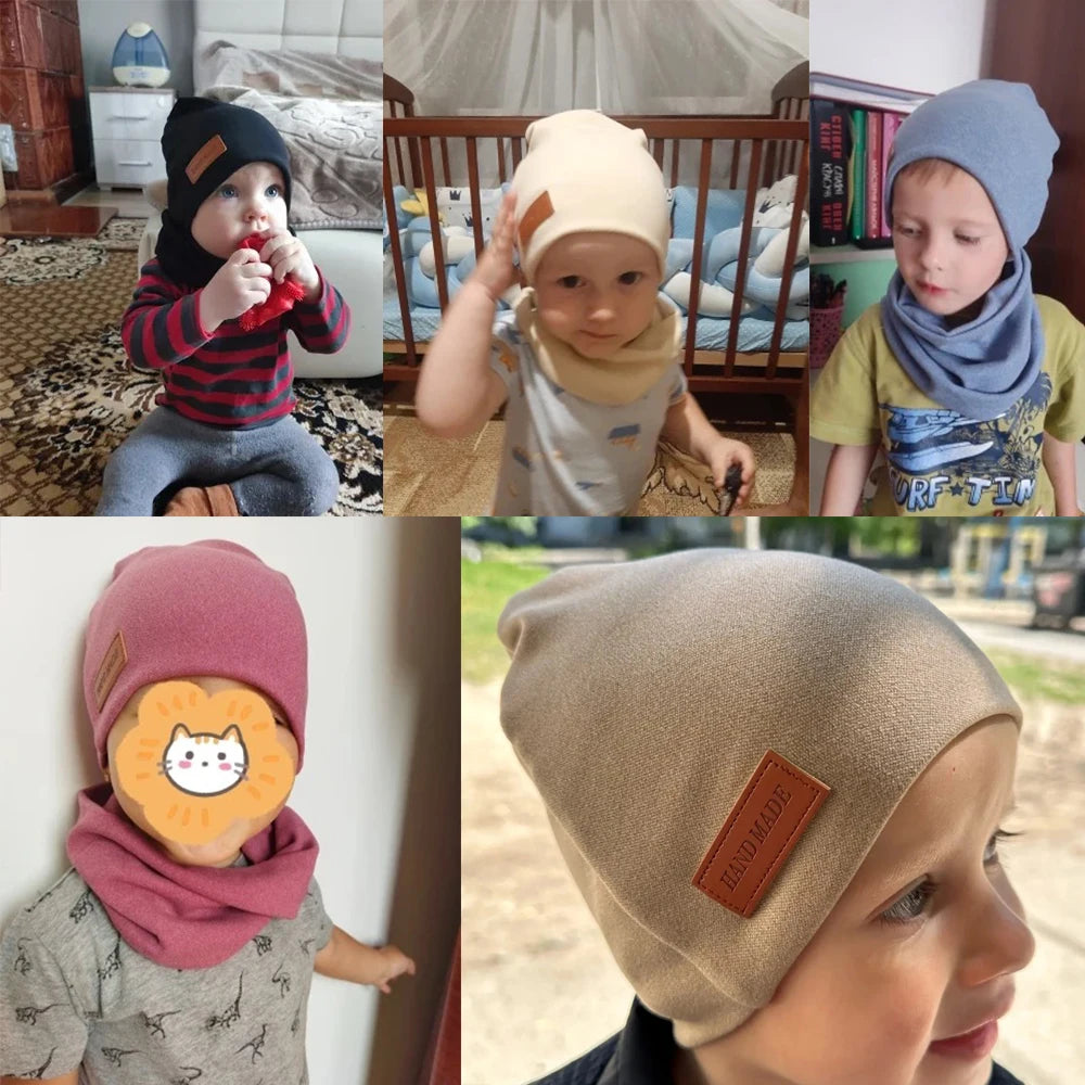 2Pcs/Lot Faux Cashmere Baby Turban Hats Scarf Set Newborn Kids Leather Stick Winter Double Layers Caps Bonnets Fashion Headwraps