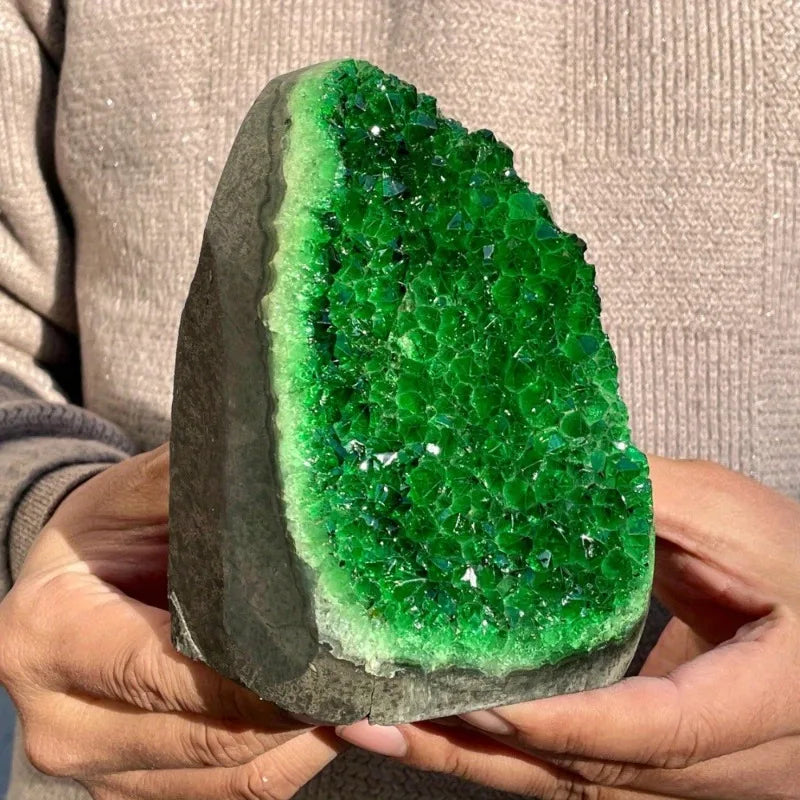 Crystal & Gemstone Green Geode Quartz Cluster — 200-300g Natural Stone Decor Craft — view 4 of crystal & gemstone