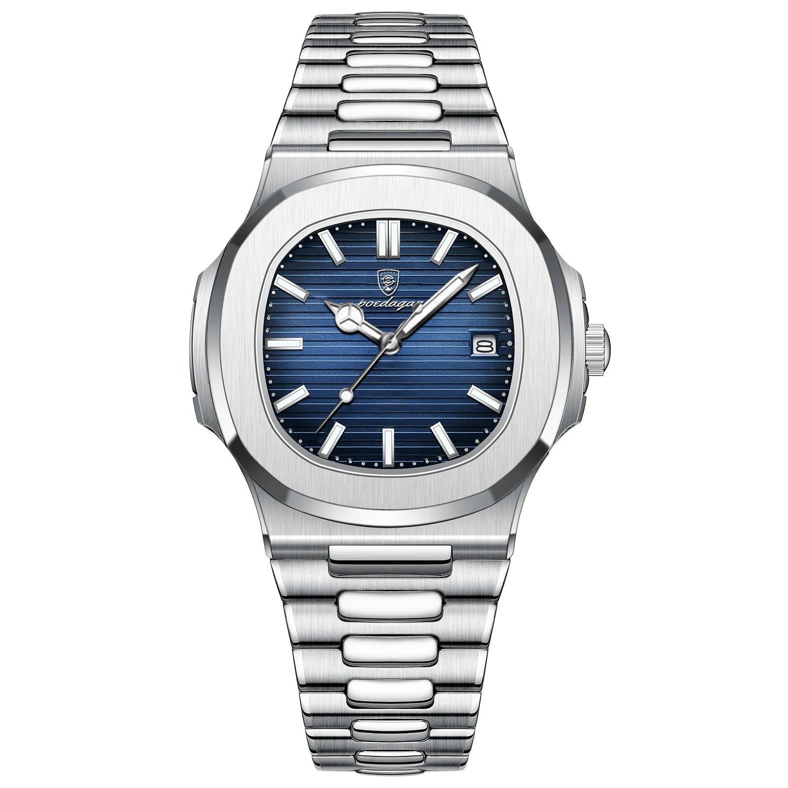 POEDAGAR Men's Square Luxury Watch — Waterproof Luminous Stainless Steel Sport Quartz Wristwatch — view 9 of watches