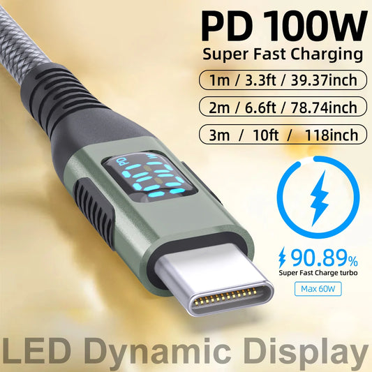 100W USB-C LED Display Nylon Braided Cable — MacBook Pro Premium Fast Charge — view 1 of chargers & cables