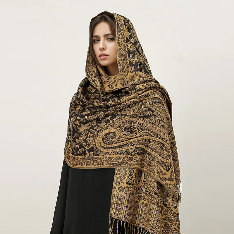 Bohemia Hijab Scarf Pashmina — Cashmere Modest-Fashion Long Shawl, Boho Print Head Wrap — view 15 of scarves & wraps