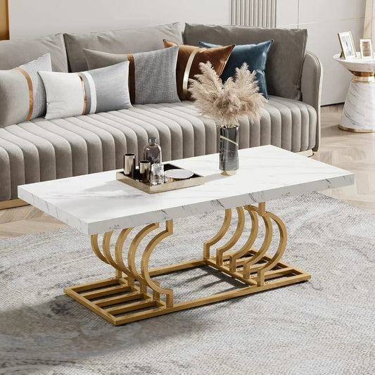 Modern 47” Faux Marble Coffee Table – Stylish Geometric Centerpiece