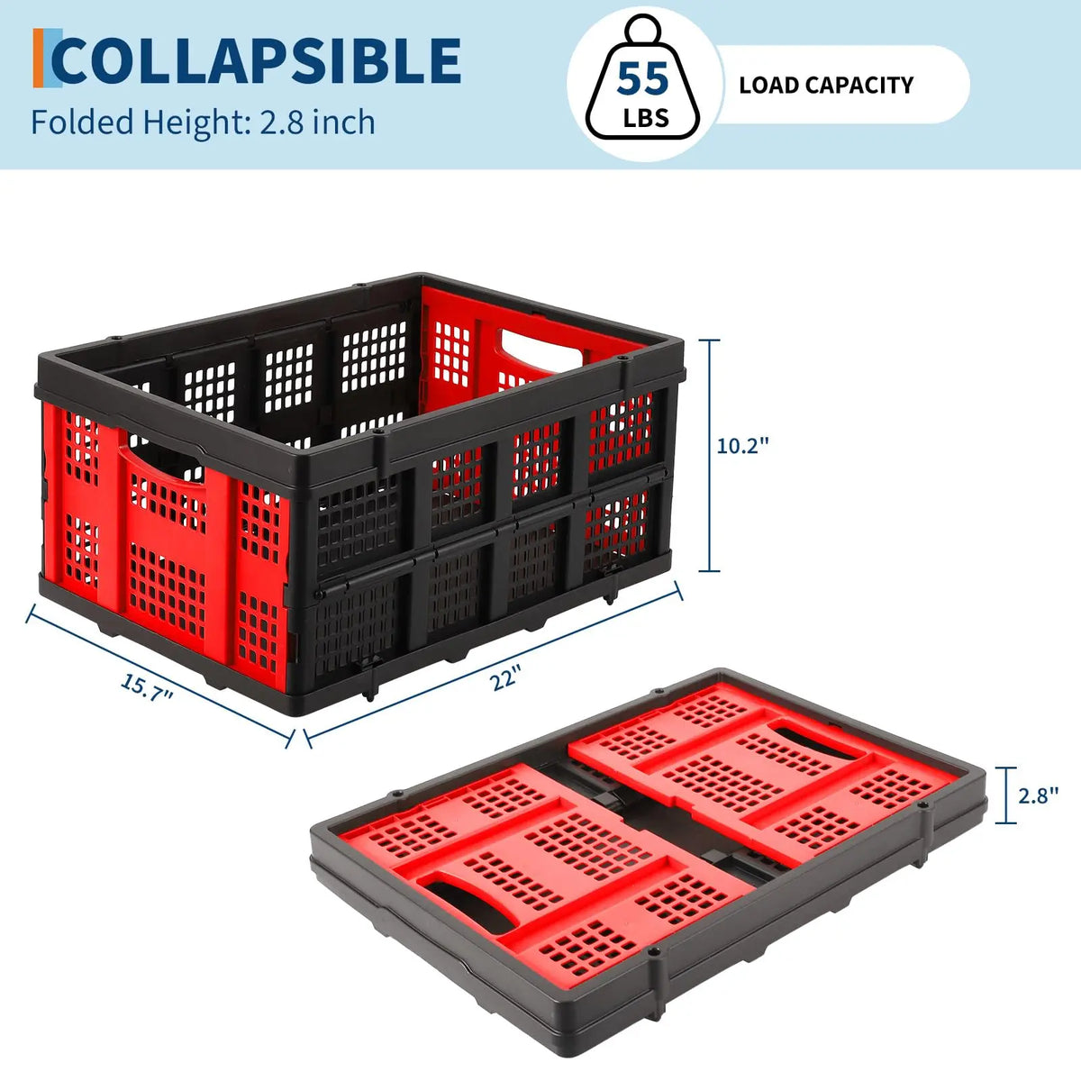 55L Collapsible Stackable Storage Crate, Heavy-Duty Folding Bin — product photo 3