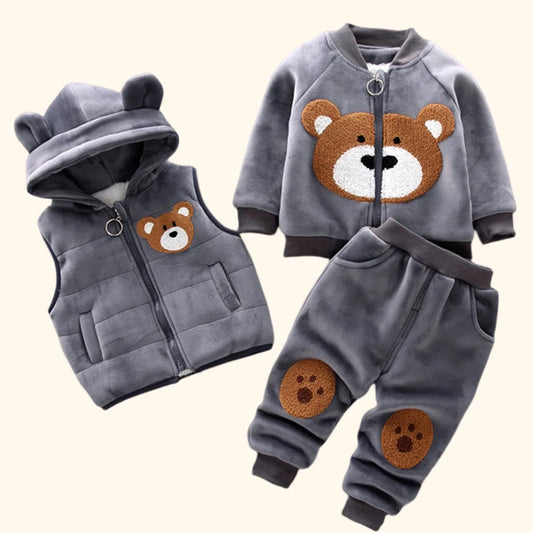 3Pcs Set Children Clothing Thicken Warm Hooded Outwear Children Sets Three-Piece Outfits