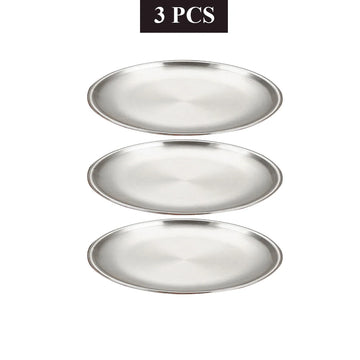 Stainless Steel Round Silver Tray Set &mdash; Rust-Proof Shallow Plates for BBQ, Picnic &amp; Camping — view 1 of dining & tableware