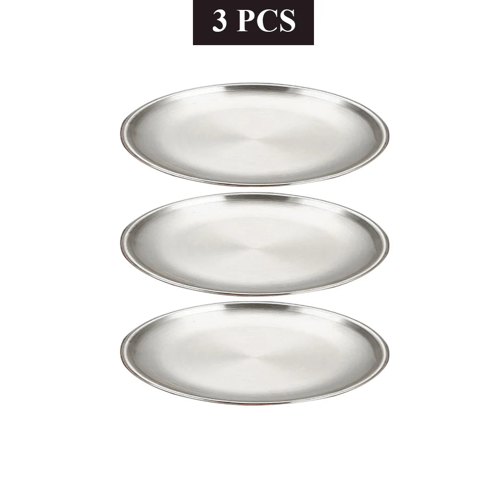 Stainless Steel Round Silver Tray Set &mdash; Rust-Proof Shallow Plates for BBQ, Picnic &amp; Camping — view 1 of dining & tableware