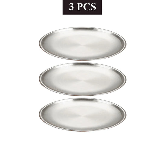 Stainless Steel Round Silver Tray Set &mdash; Rust-Proof Shallow Plates for BBQ, Picnic &amp; Camping — view 1 of dining & tableware