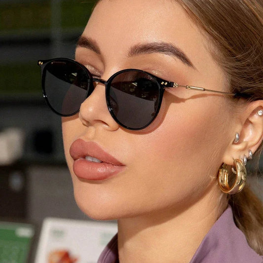 Round Vintage Sunglasses Retro Luxury — Boho Summer Women Designer Brand Oval UV Shades — view 1 of sunglasses