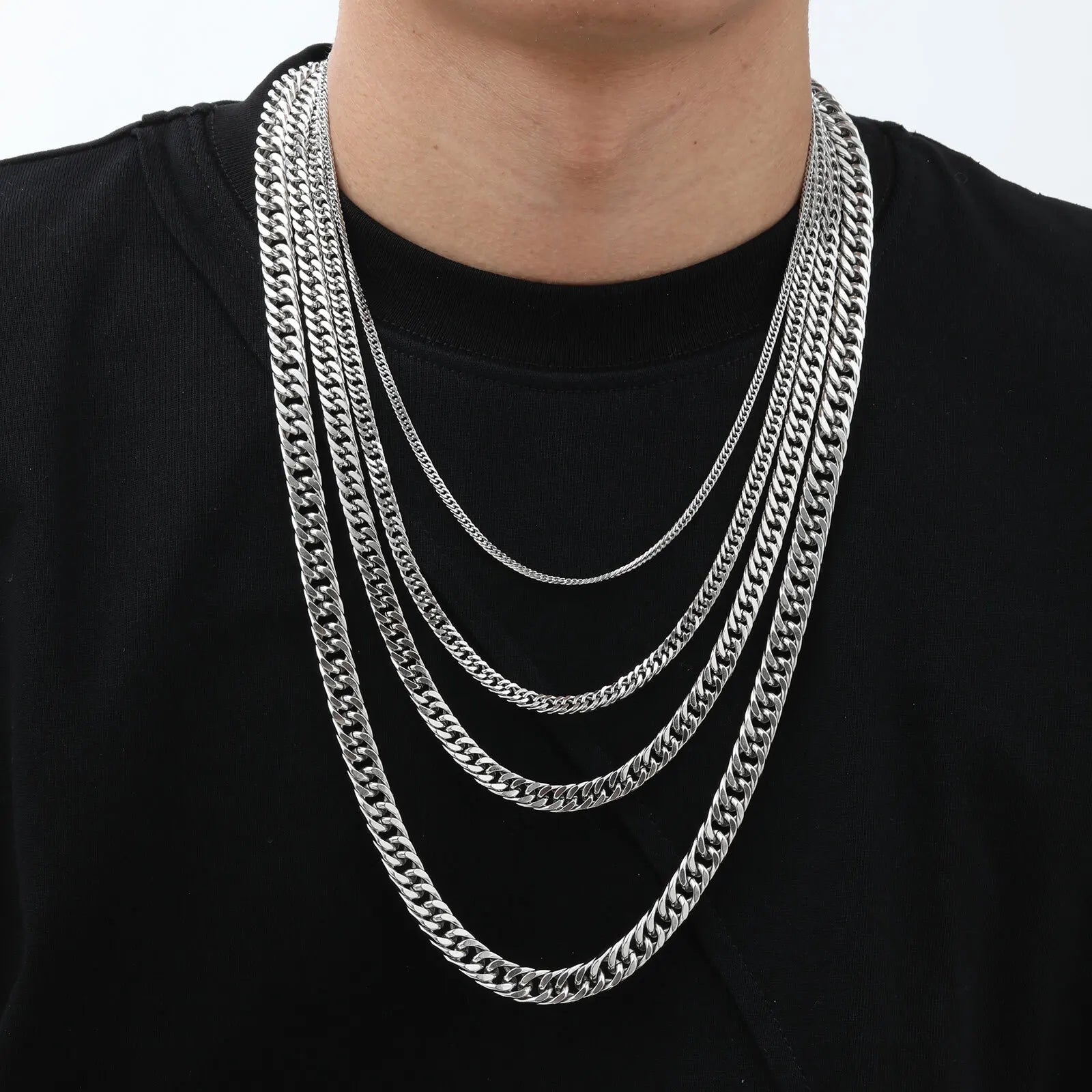 Cuban Link Chain Necklace 3mm 5mm 7mm 9mm Stainless Steel Hip-Hop Chain for Men Women Unisex — view 6 of necklaces