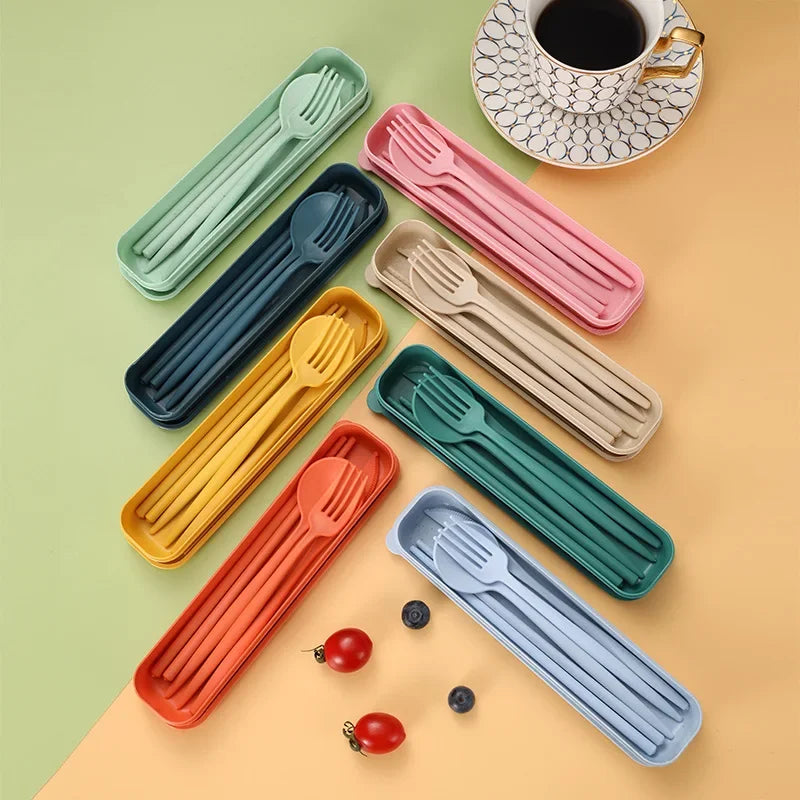 Wheat Straw Portable Cutlery Set &mdash; 4-Piece Reusable Chopstick, Fork, Knife &amp; Spoon — view 3 of dining & tableware