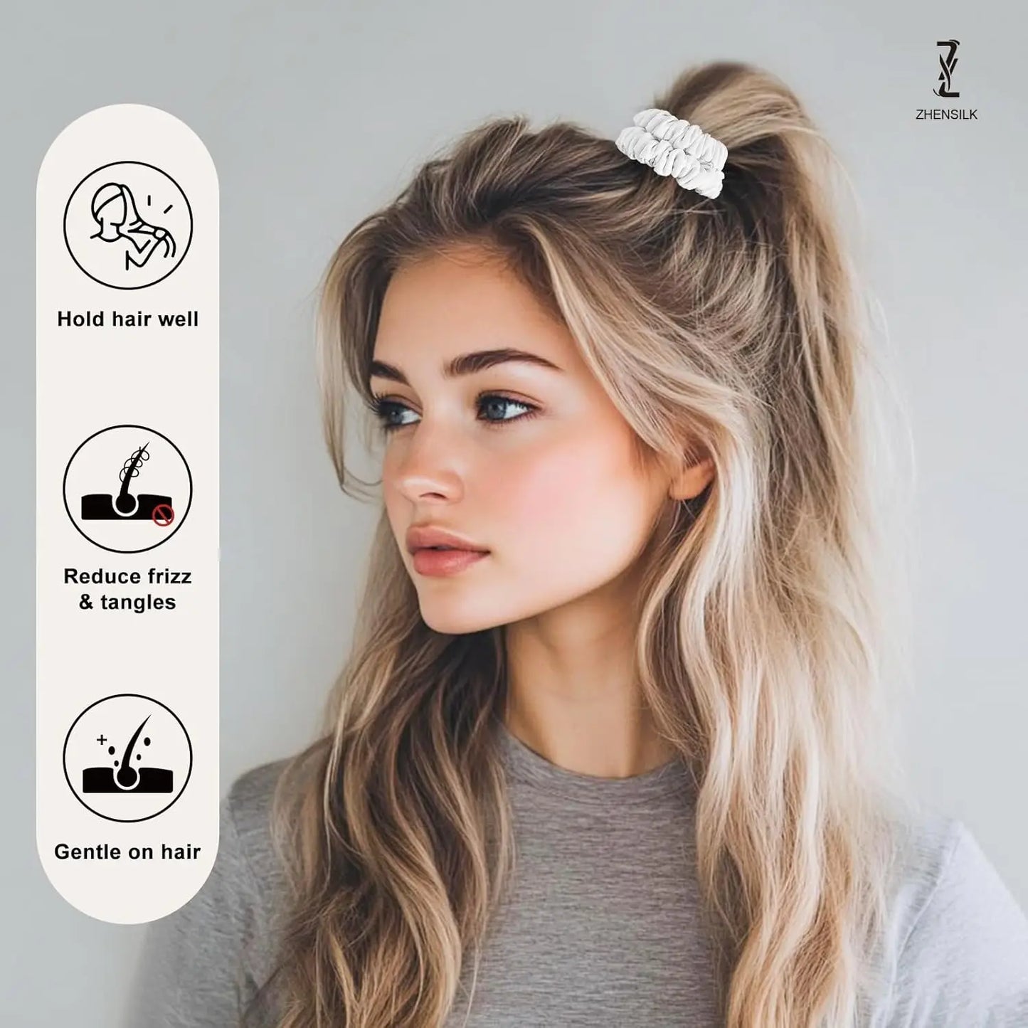 Mulberry Silk Scrunchies 8-Pack — Gentle No-Damage Hair Ties for Women — view 3 of hair accessories