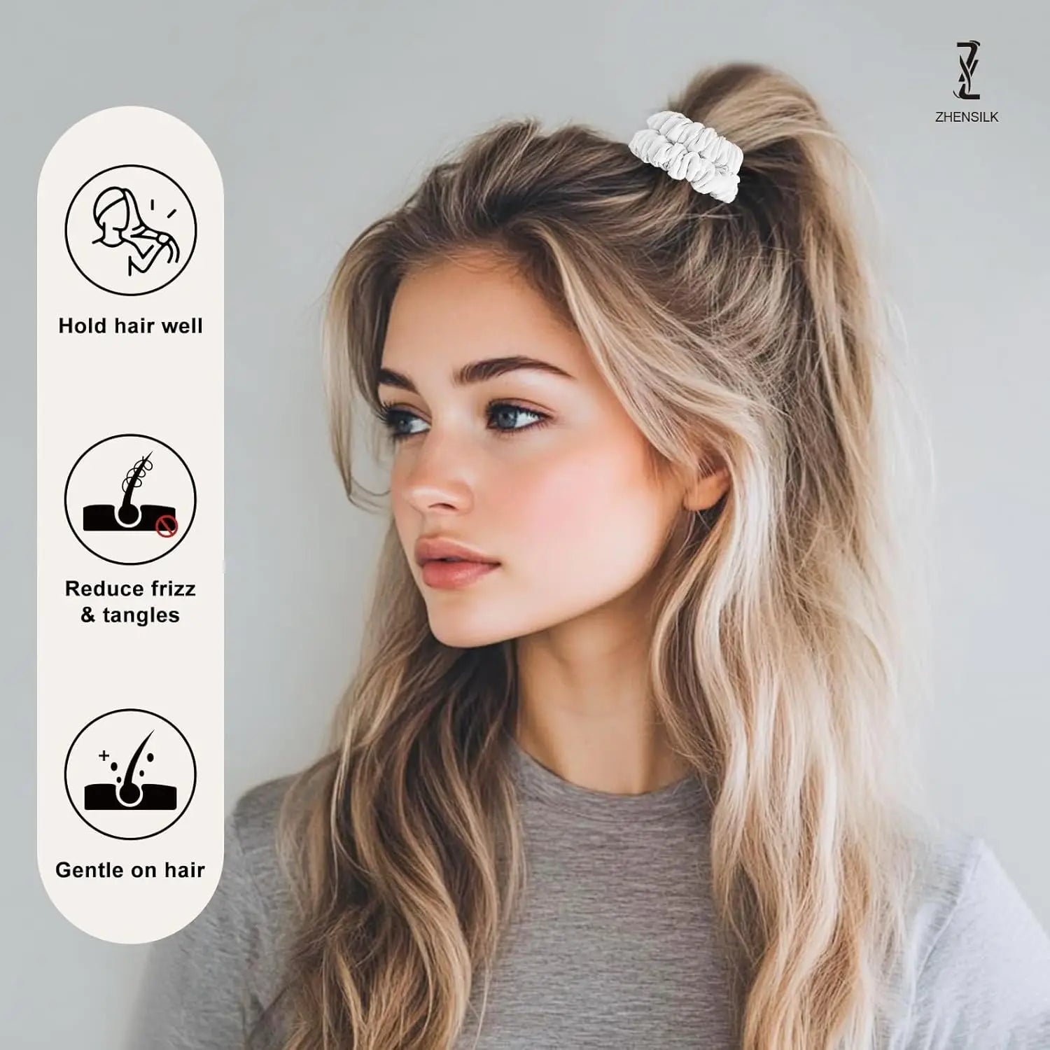 Mulberry Silk Scrunchies 8-Pack — Gentle No-Damage Hair Ties for Women — view 3 of hair accessories