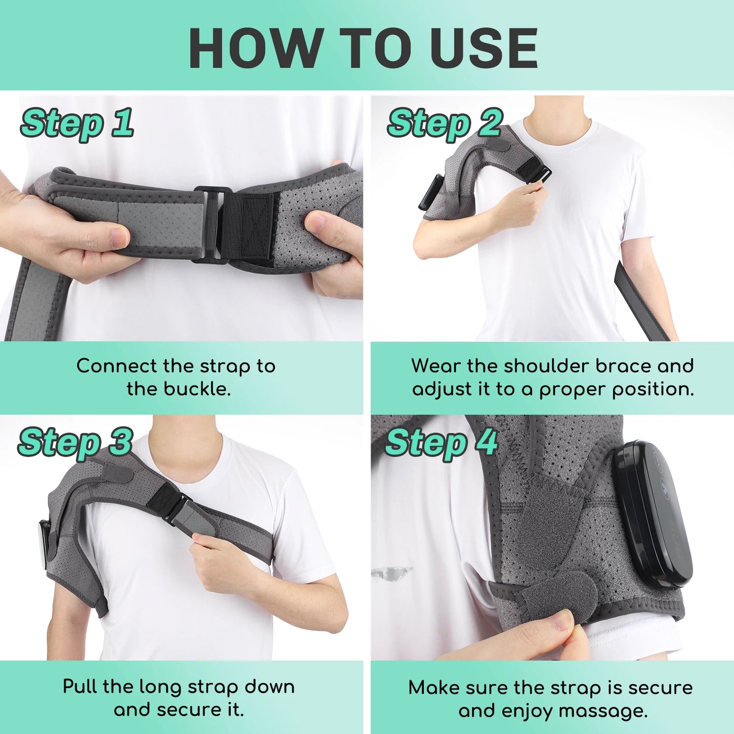 Heated Vibration Shoulder Massager Brace — Frozen Shoulder Therapy — view 4 of braces & support