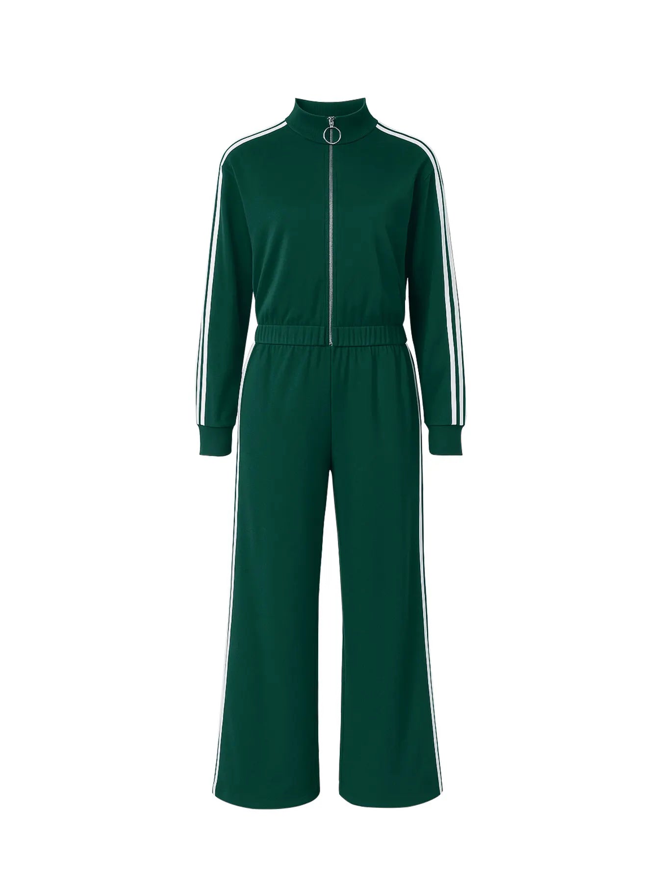 Women&rsquo;s Zipped Coat + Wide-Leg Pants Set &mdash; Green Long-Sleeve Striped Sportswear — view 3 of tracksuits