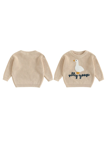 Infant Toddler Duck Embroidered Sweater - Crewneck Long Sleeve Pullover — view 1 of kids tops