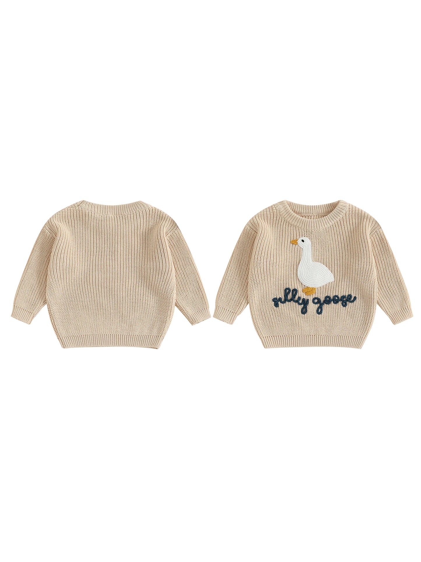 Infant Toddler Duck Embroidered Sweater - Crewneck Long Sleeve Pullover — view 1 of kids tops