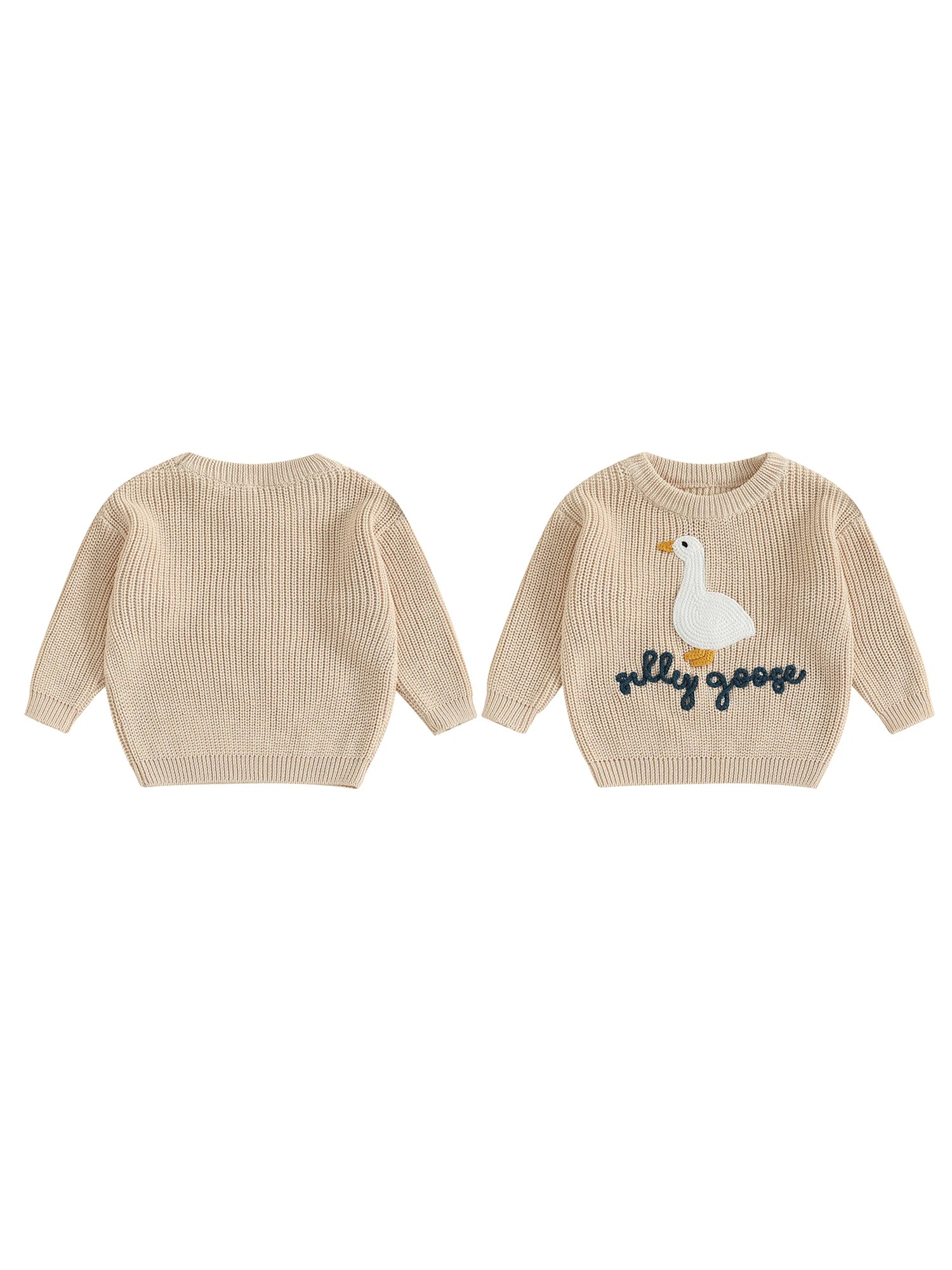 Infant Toddler Duck Embroidered Sweater - Crewneck Long Sleeve Pullover — view 1 of kids tops