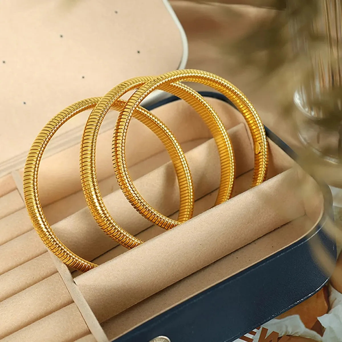 Unisex Waterproof Retro Bracelet — 18K Gold Plated Polished Steel Jewelry — view 5 of jewelry