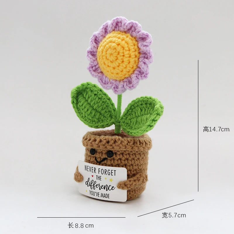 Home Decor Crochet Sunflower in Pot — Hand-Knitted Faux Flower Graduation Gift & Shelf Accent — view 4 of home decor
