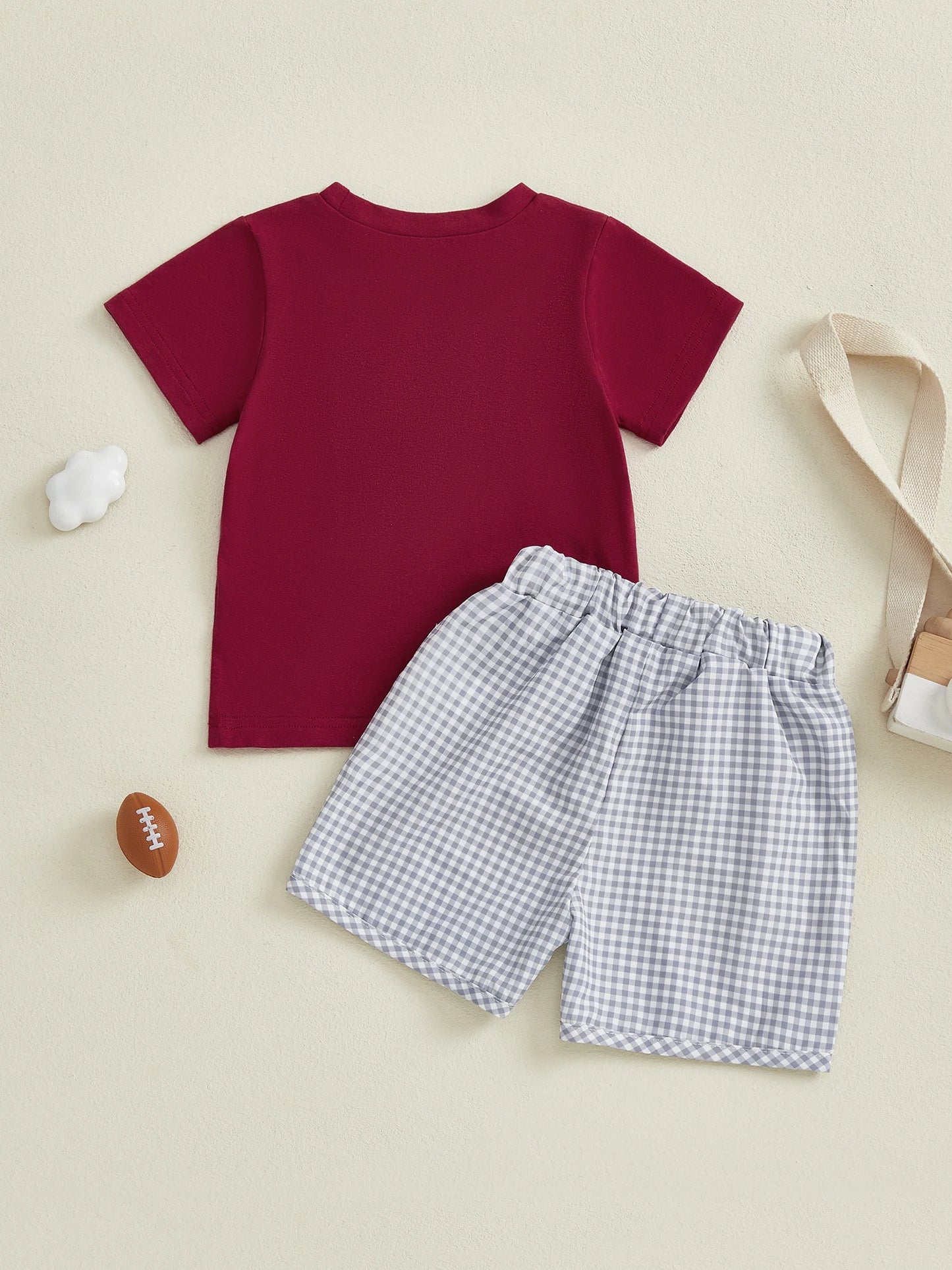 Boys Rugby Elephant Embroidery Top & Plaid Shorts - Preppy Summer Set — view 2 of boys sets