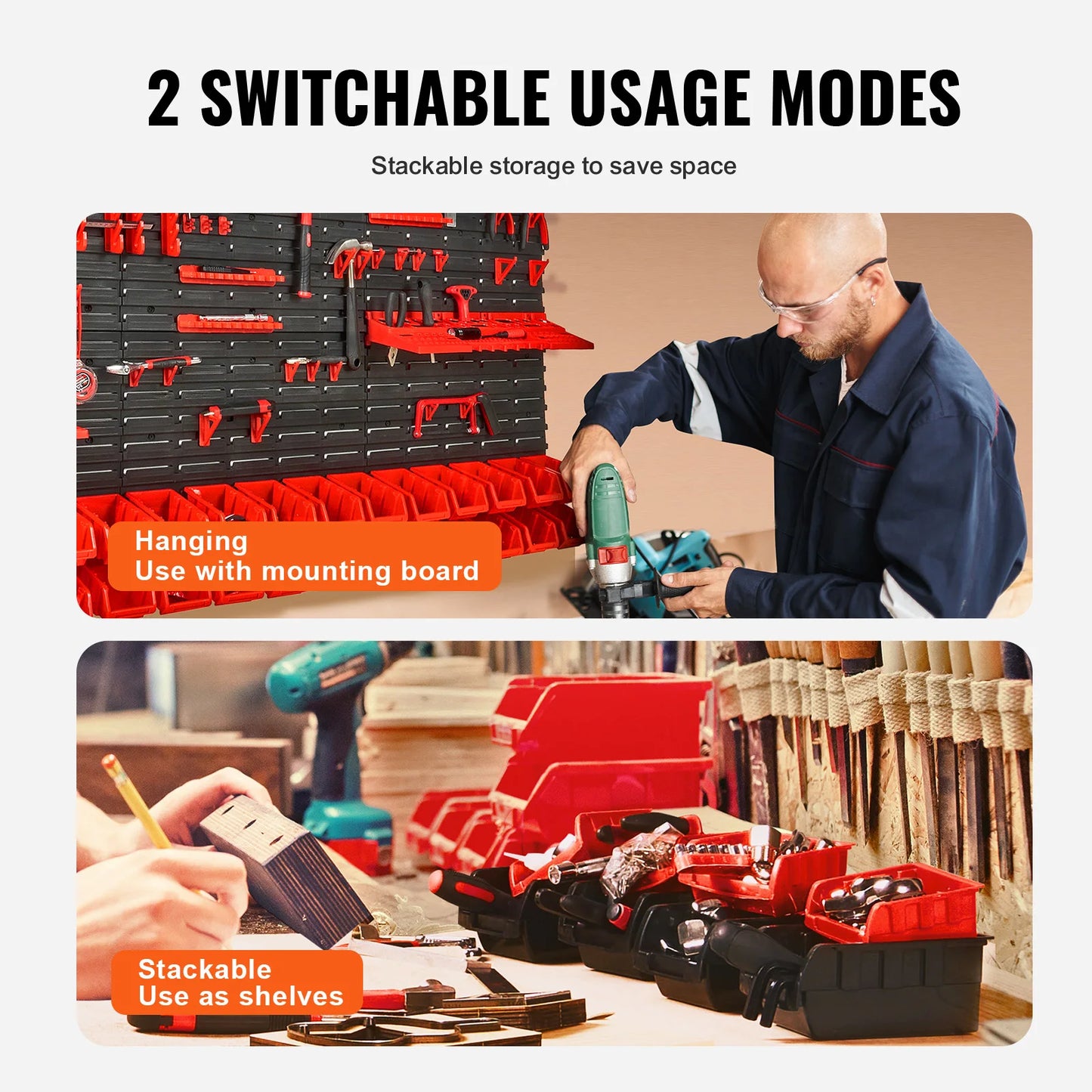 Storage Organizer Wall-Mount Parts Bin Rack — 30/48-Bin Garage Shop with Panels & Hooks — view 3 of storage & organisation