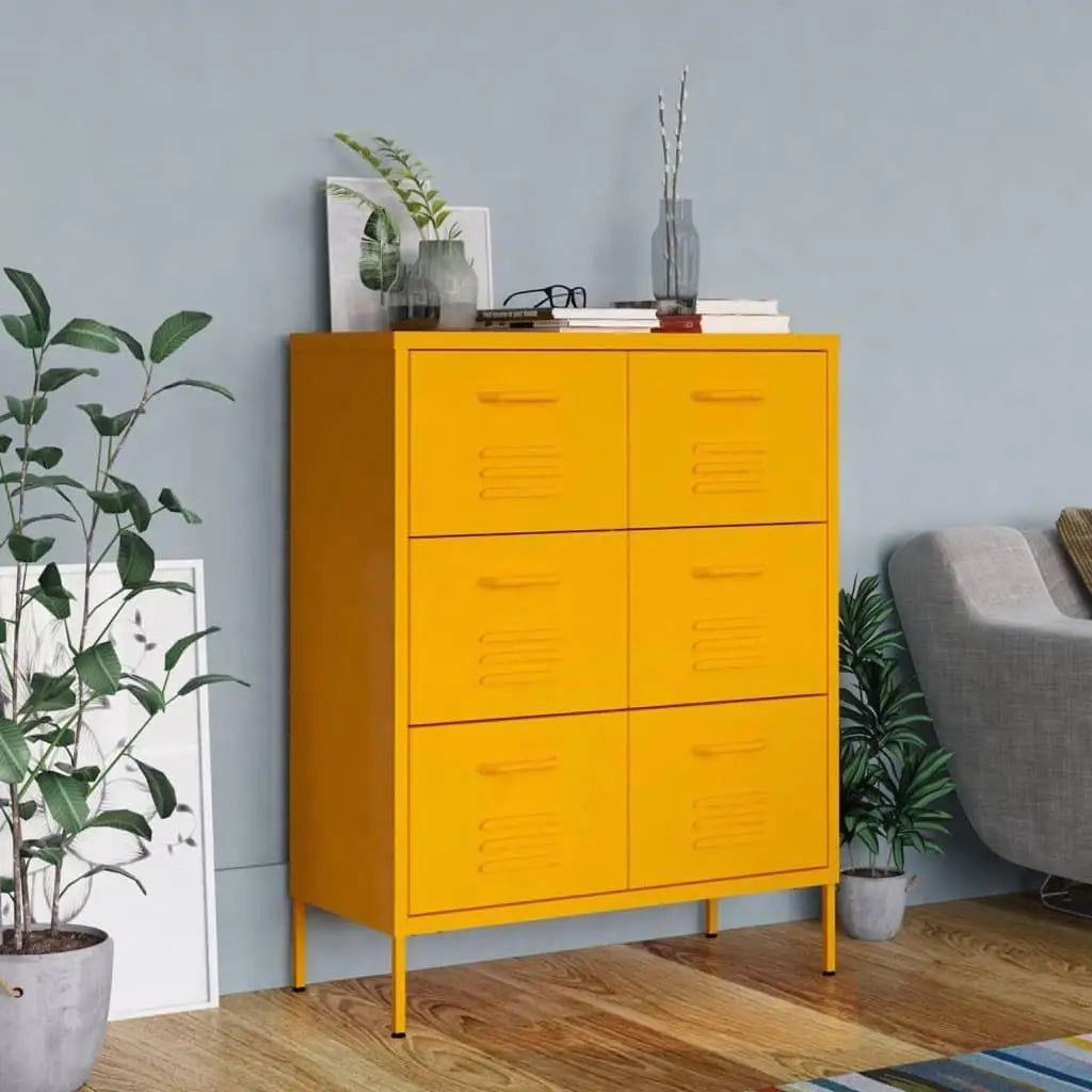 Mustard Yellow Steel Drawer Cabinet – Stylish 31.5"x13.8"x40" Storage for Home & Office